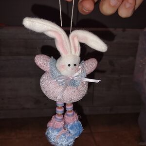 Plush Bunny Ornament in Pink, Blue and White